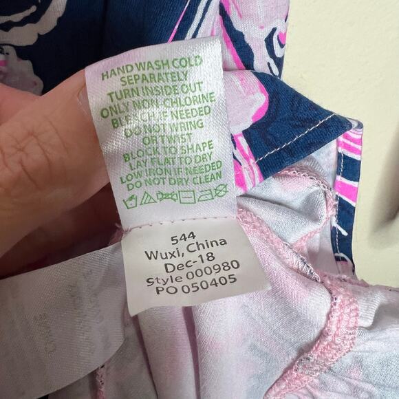 Lilly Pulitzer Jessalynne Romper XS Navy Flamingo Ruffle Wrap Summer Floral Pink - Picture 11 of 12